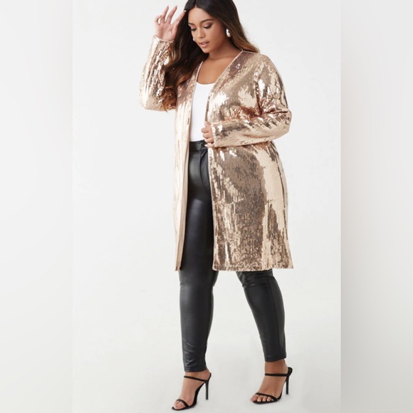Forever 21 Jackets & Blazers - Forever 21+ - Rose Gold Sequin Long Jacket/Cardigan - Size 0X